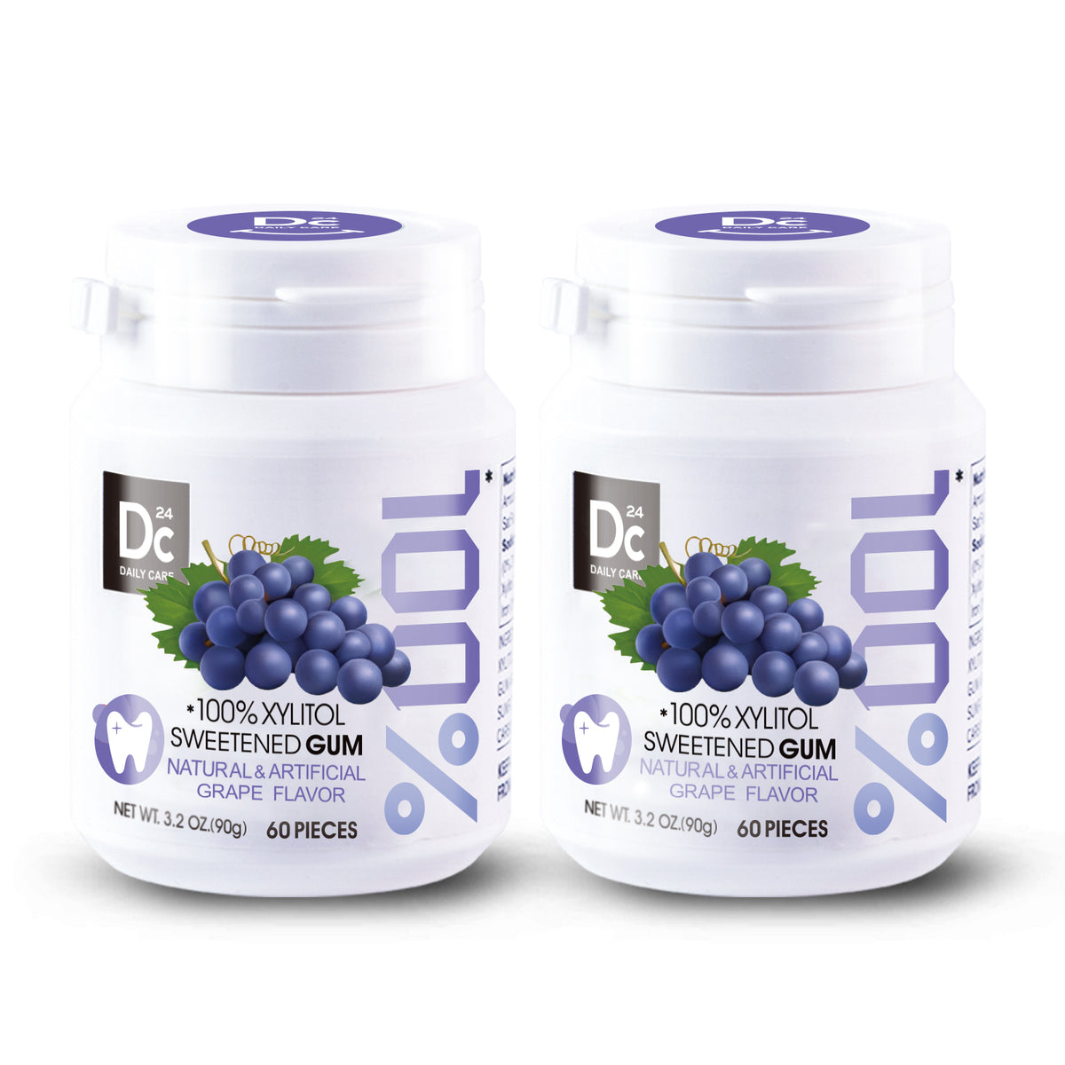 100% Xylitol Sweetened Gum Grapes Flavor (pack of 2)