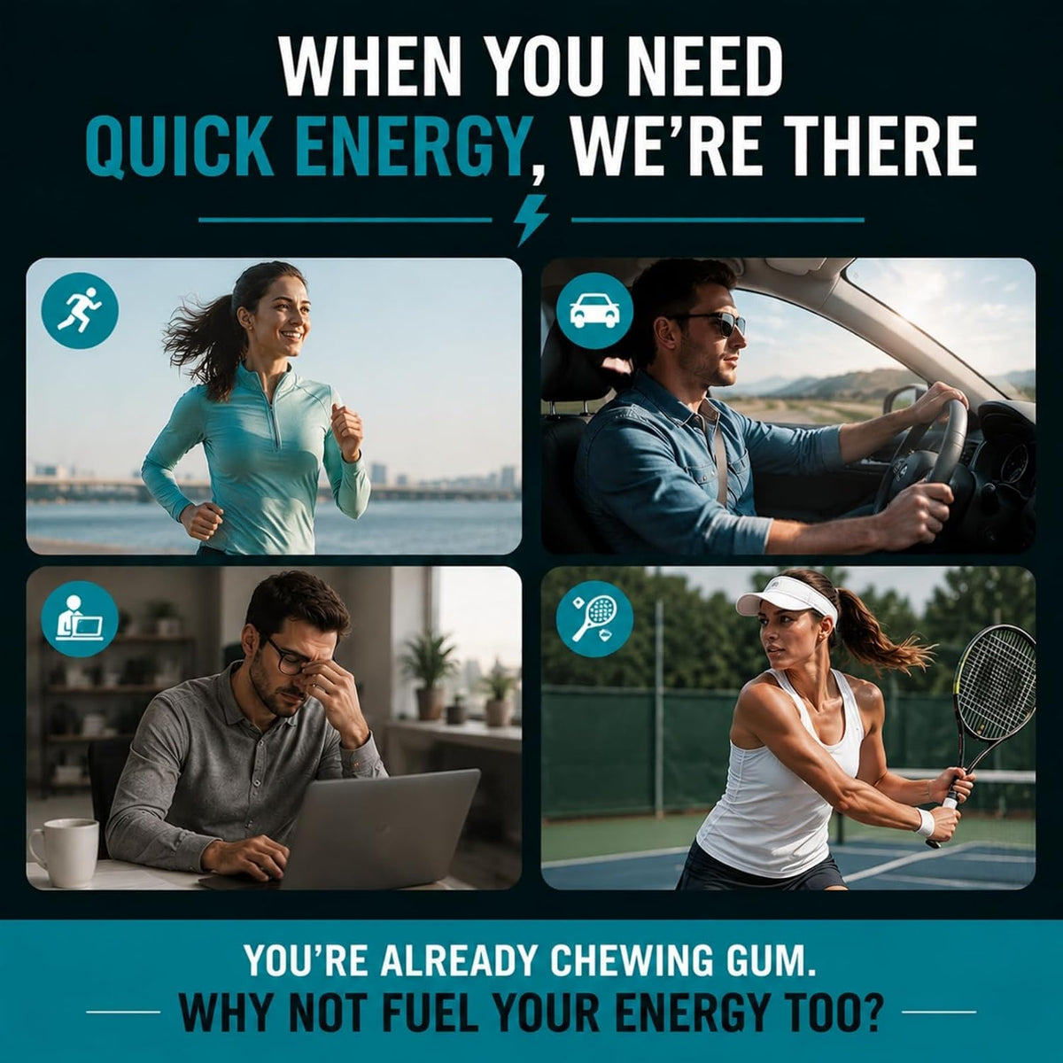 Caffeine Energy Gum, 50 mg Caffeine, Polar Mint, 40 Count