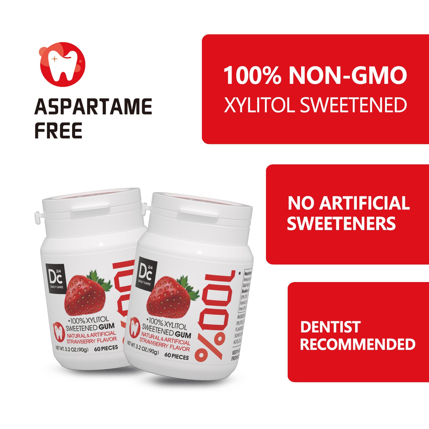 100% Xylitol Sweetened Gum Strawberry Flavor (pack of 2)