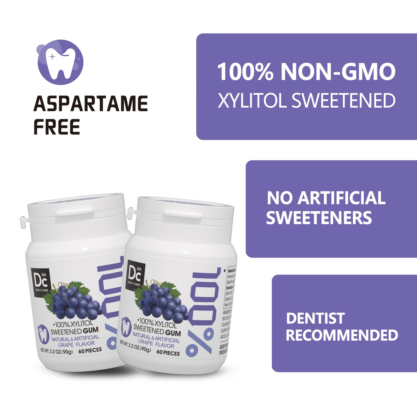 100% Xylitol Sweetened Gum Grapes Flavor (pack of 2)