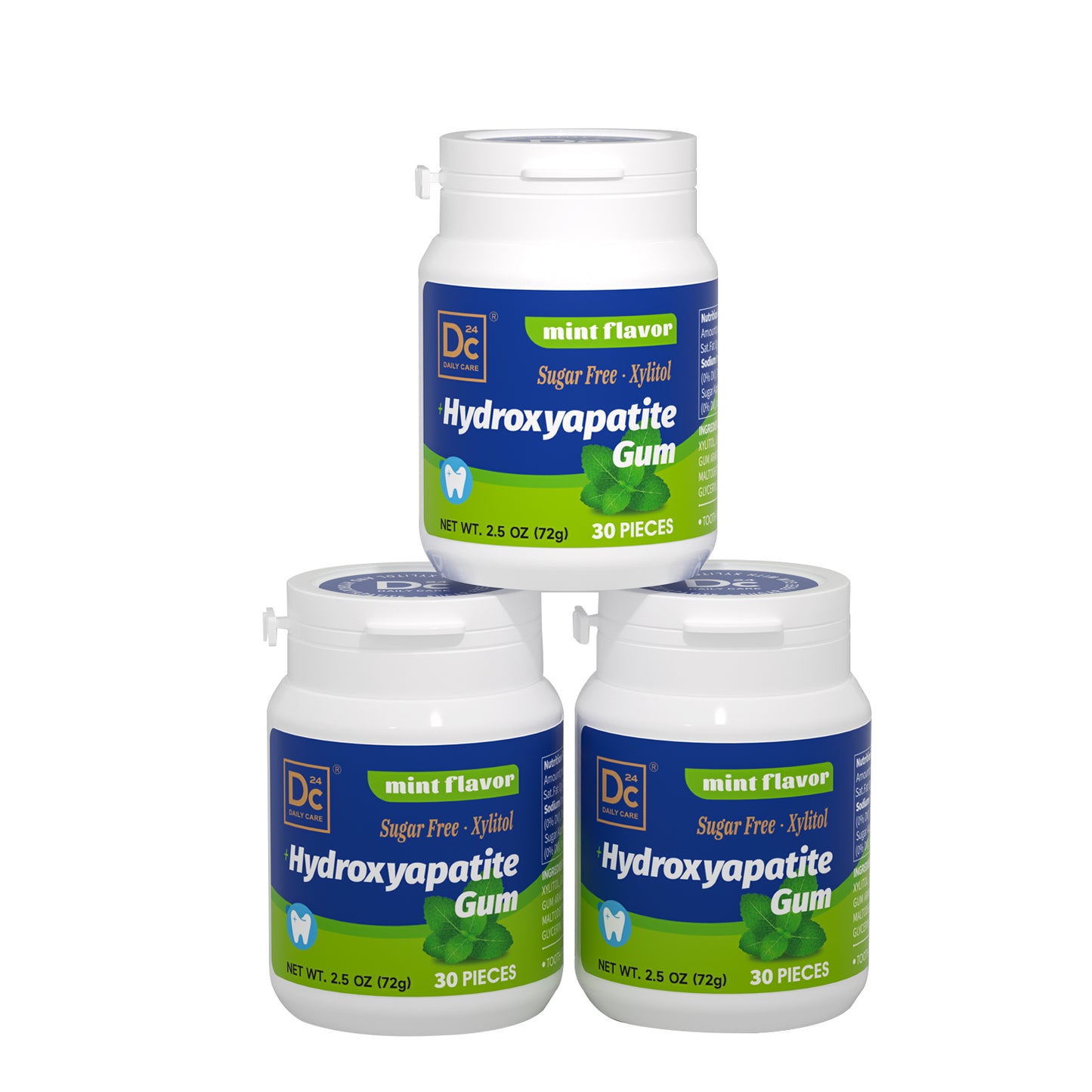 DC24 DAILY CARE Remineralizing Gum with Hydroxyapatite and Xylitol, Sugar Free Gum, Aspartame & Sucralose Free Dental Gum, Supports Fresh Breath and Oral Health, Peppermint Flavor 30 Count (Pack of 3)