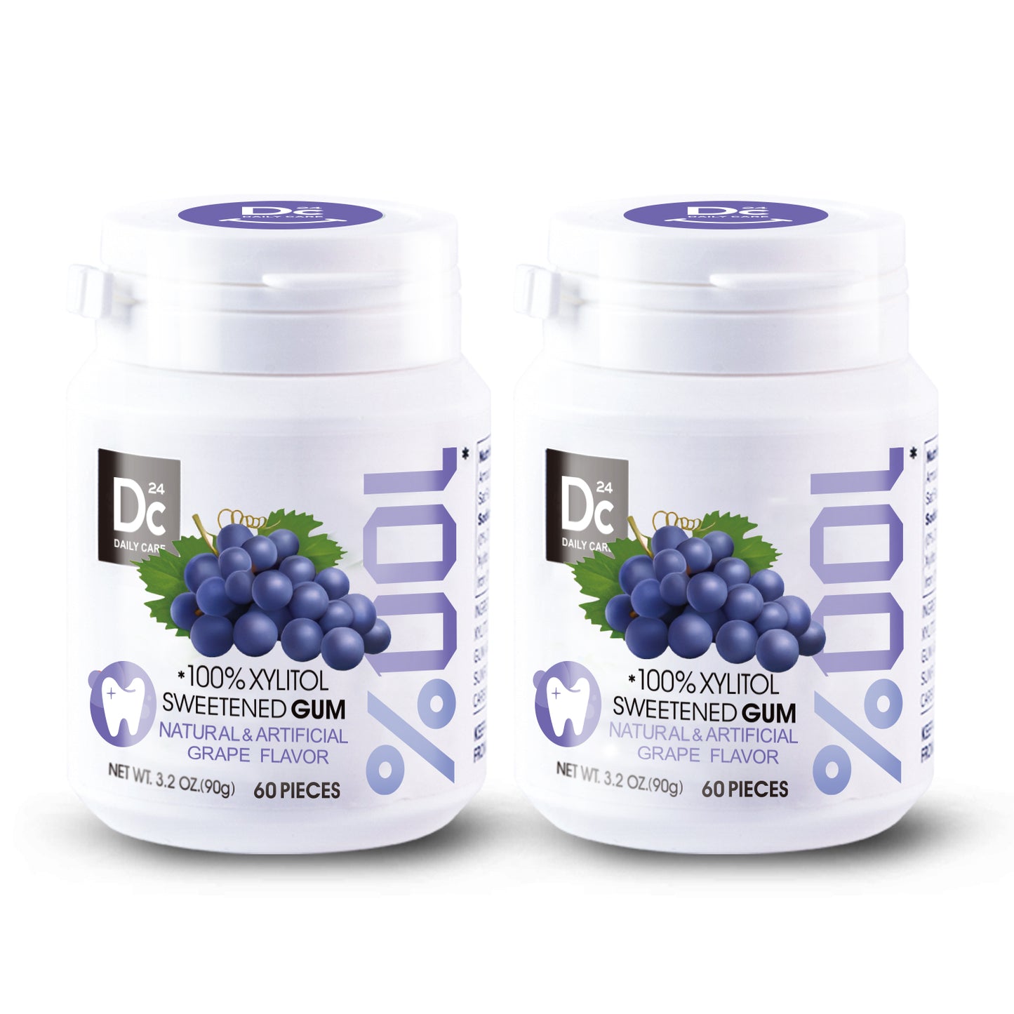 100% Xylitol Sweetened Gum Grapes Flavor (pack of 2)