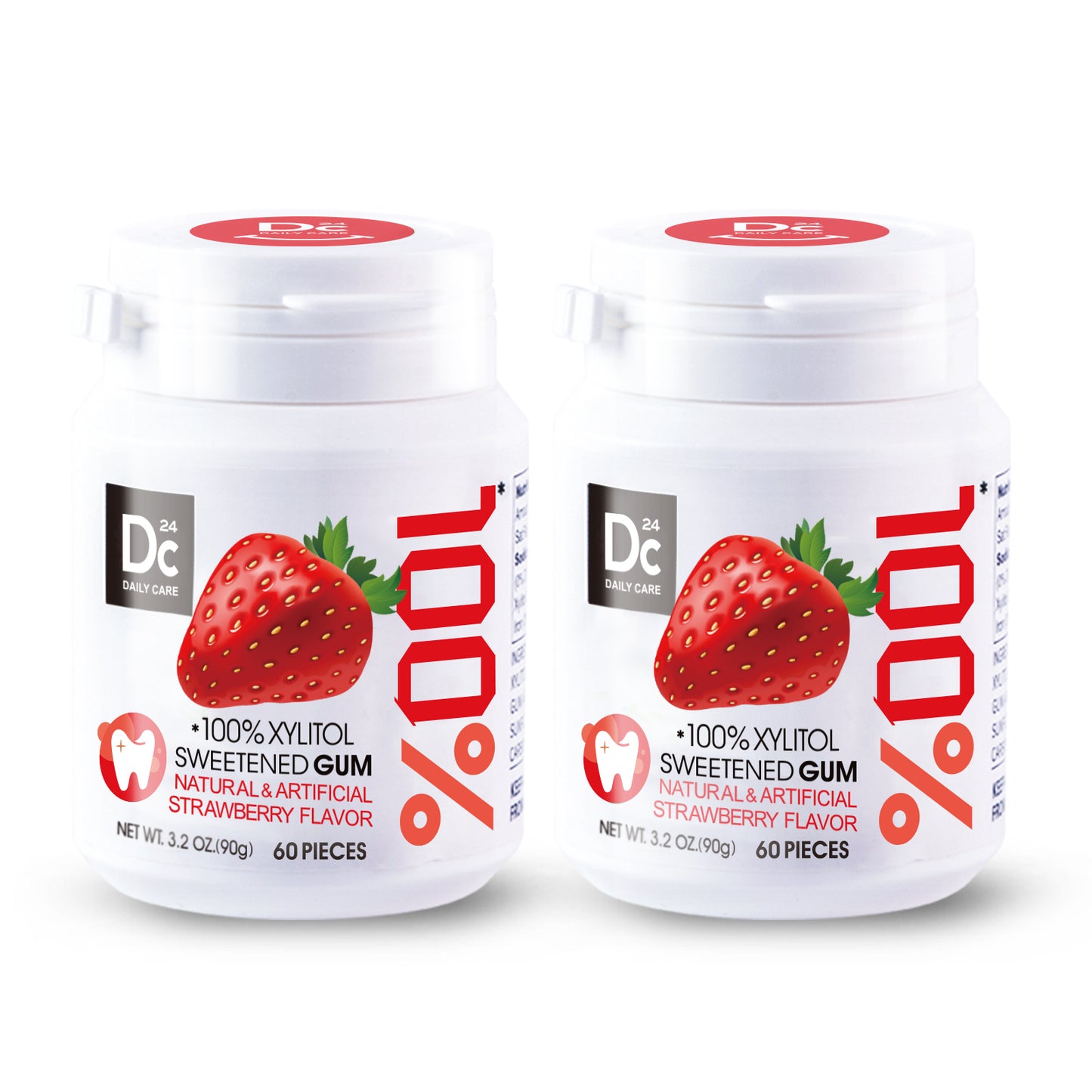100% Xylitol Sweetened Gum Strawberry Flavor (pack of 2)