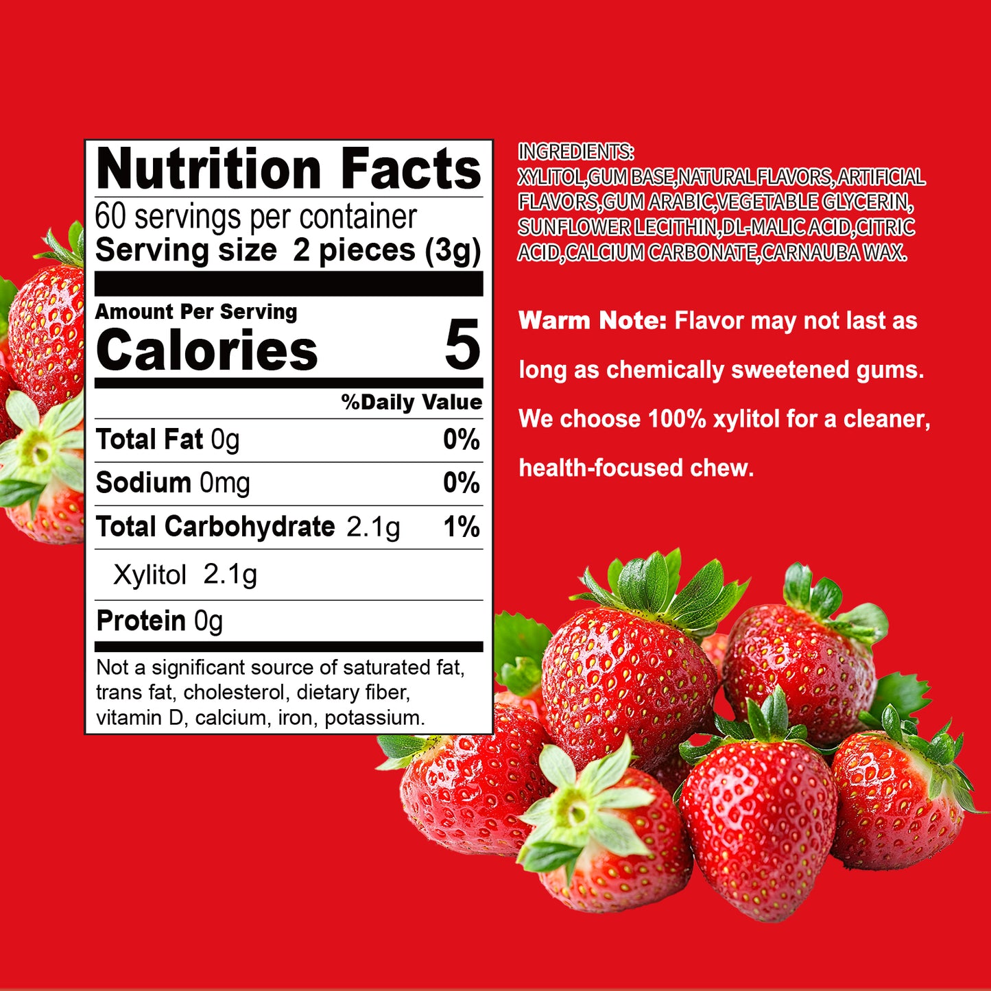 100% Xylitol Sweetened Gum Strawberry Flavor (pack of 2)