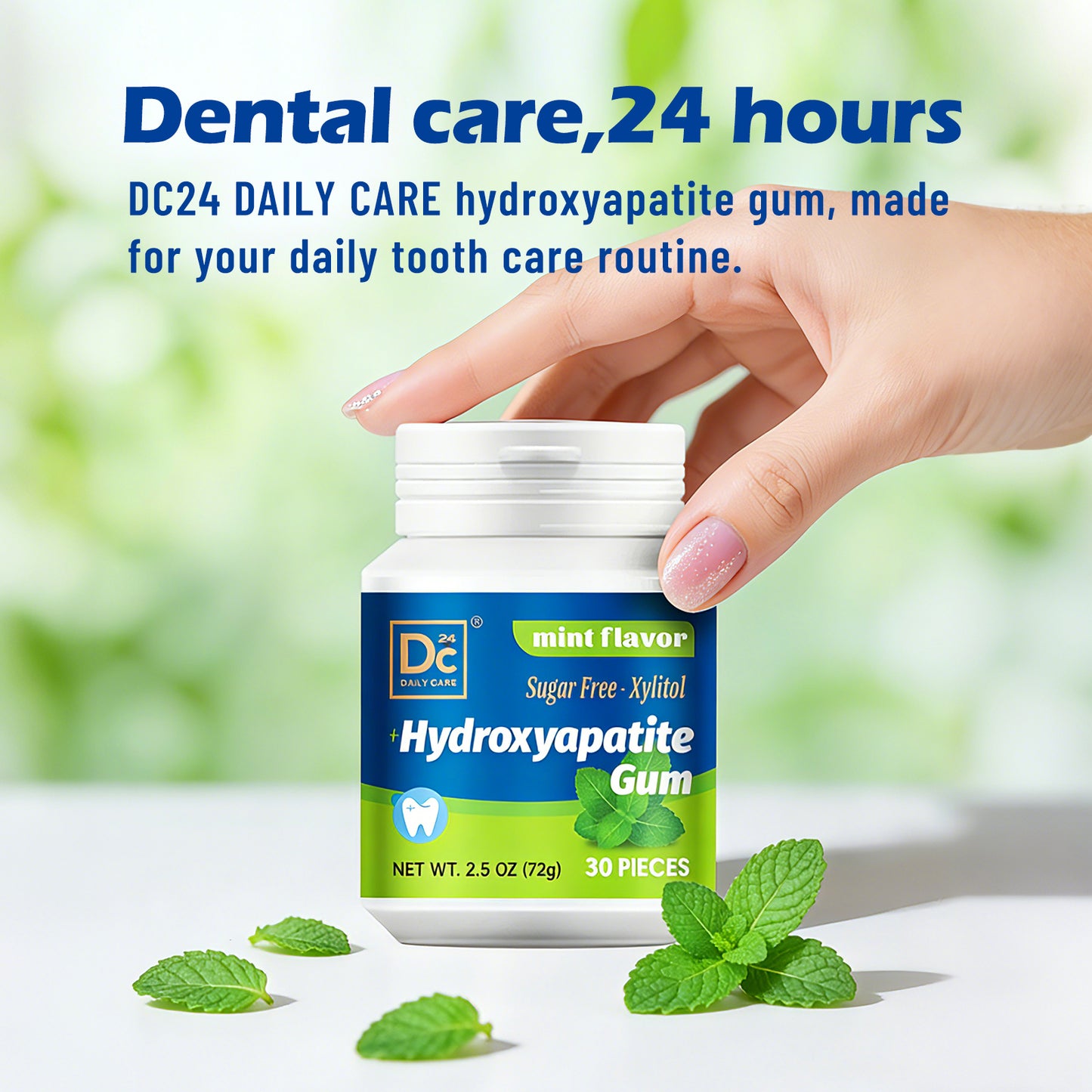 DC24 DAILY CARE Remineralizing Gum with Hydroxyapatite and Xylitol, Sugar Free Gum, Aspartame & Sucralose Free Dental Gum, Supports Fresh Breath and Oral Health, Peppermint Flavor 30 Count (Pack of 3)