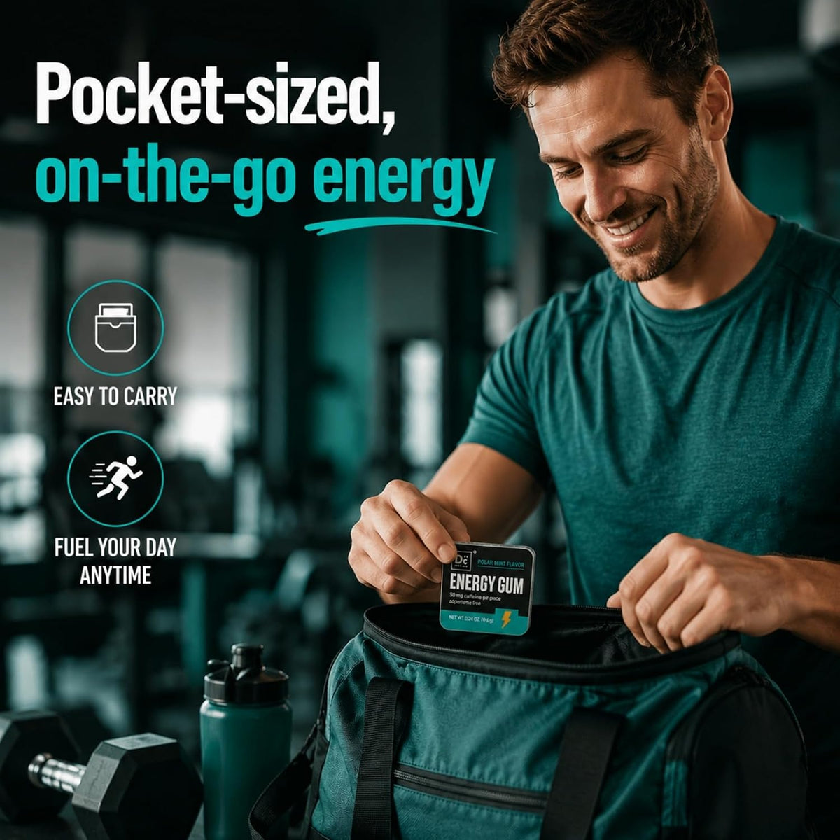 Caffeine Energy Gum, 50 mg Caffeine, Polar Mint, 40 Count