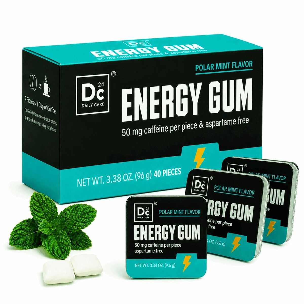 Caffeine Energy Gum, 50 mg Caffeine, Polar Mint, 40 Count