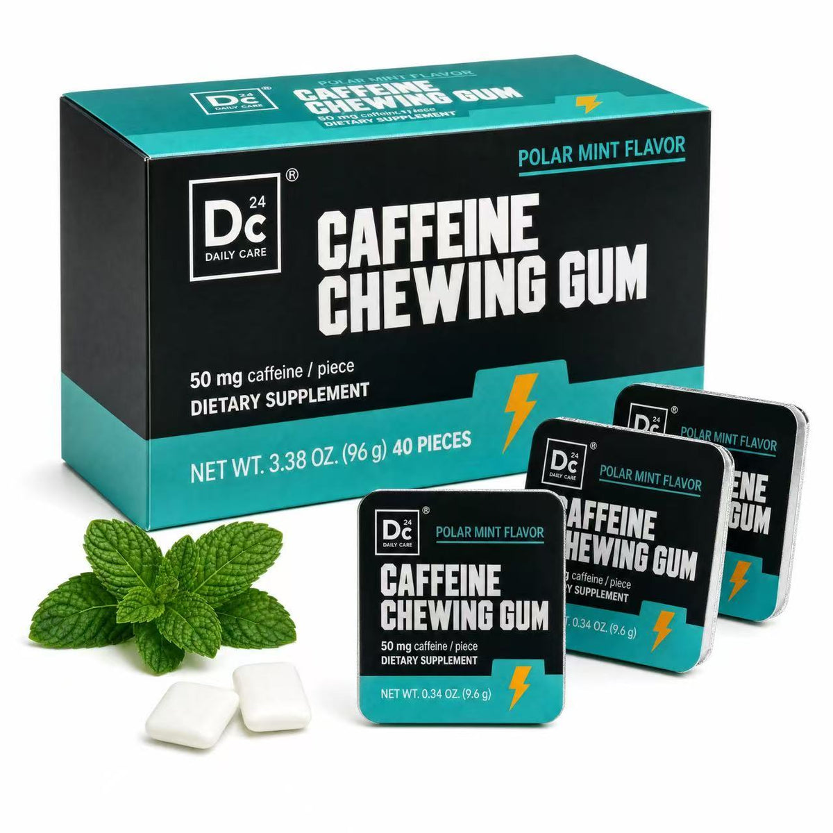 Caffeine Energy Gum, 50 mg Caffeine, Polar Mint, 40 Count
